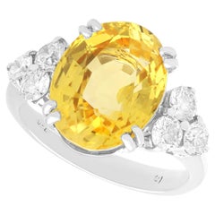 Vintage 11.63 Carat Ceylon Yellow Sapphire and Diamond White Gold Cocktail Ring