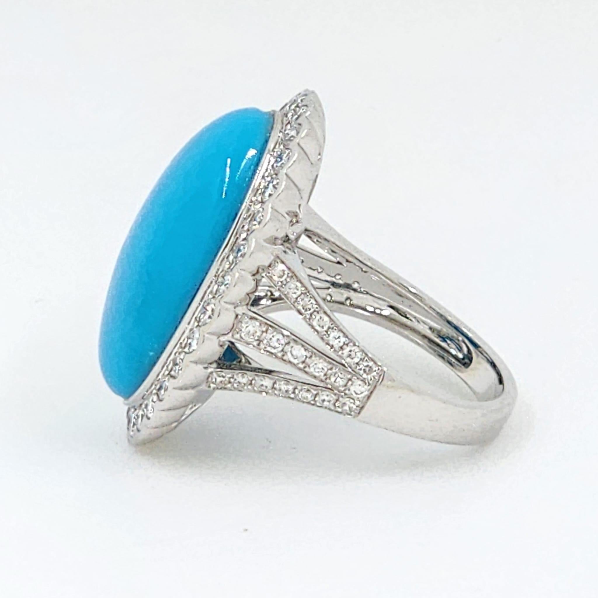 Contemporary Vintage 11.64 Carat Sleeping Beauty Turquoise Diamond Ring in 14k White Gold For Sale