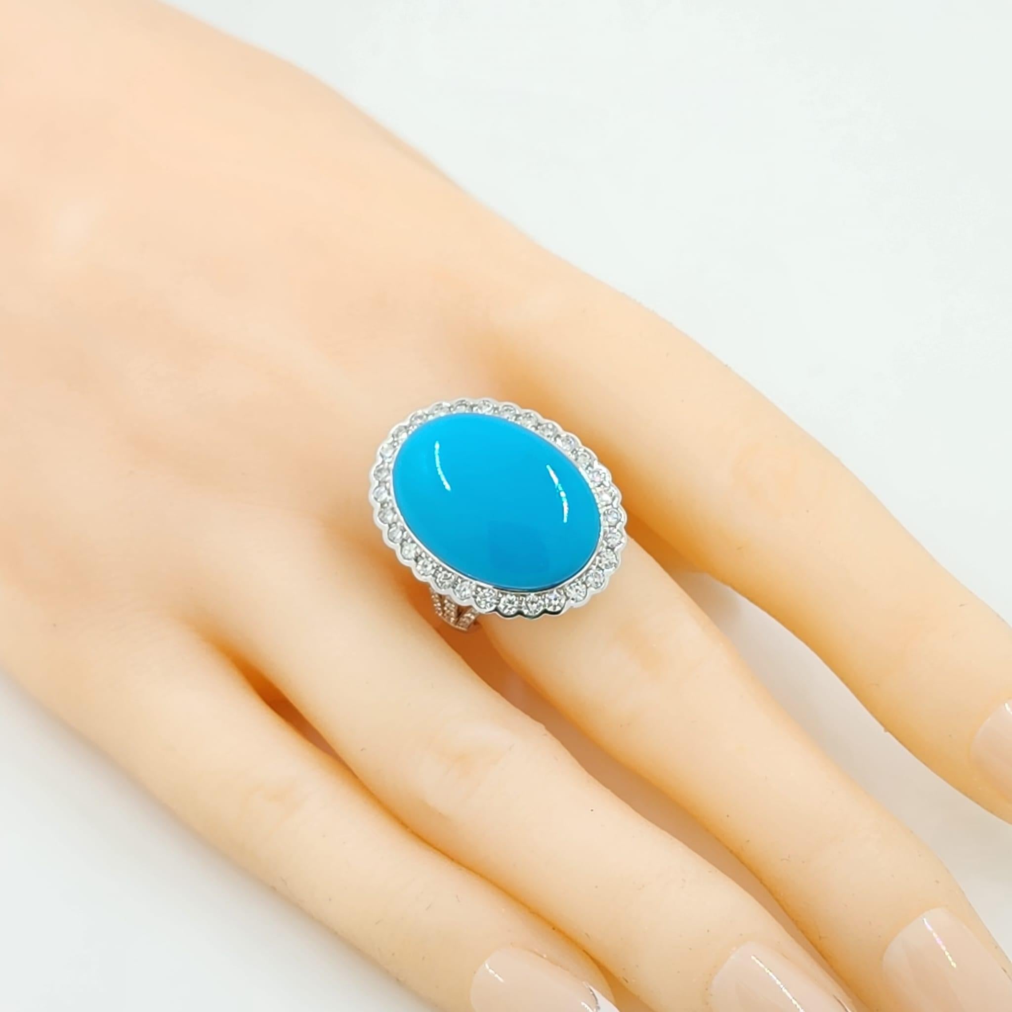 Vintage 11.64 Carat Sleeping Beauty Turquoise Diamond Ring in 14k White Gold In New Condition For Sale In Hong Kong, HK