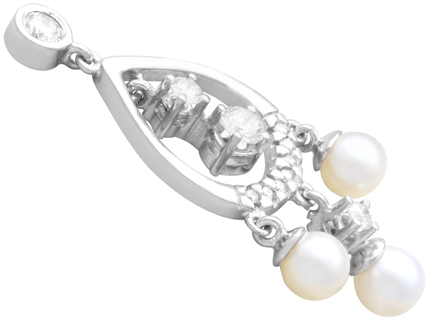 Pendientes de gota vintage de oro blanco de 14 ct con diamantes y perlas de 1,16 ct en venta 2