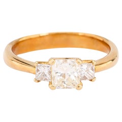 Vintage 1.17 carat diamond 18k yellow gold three stone engagement ring