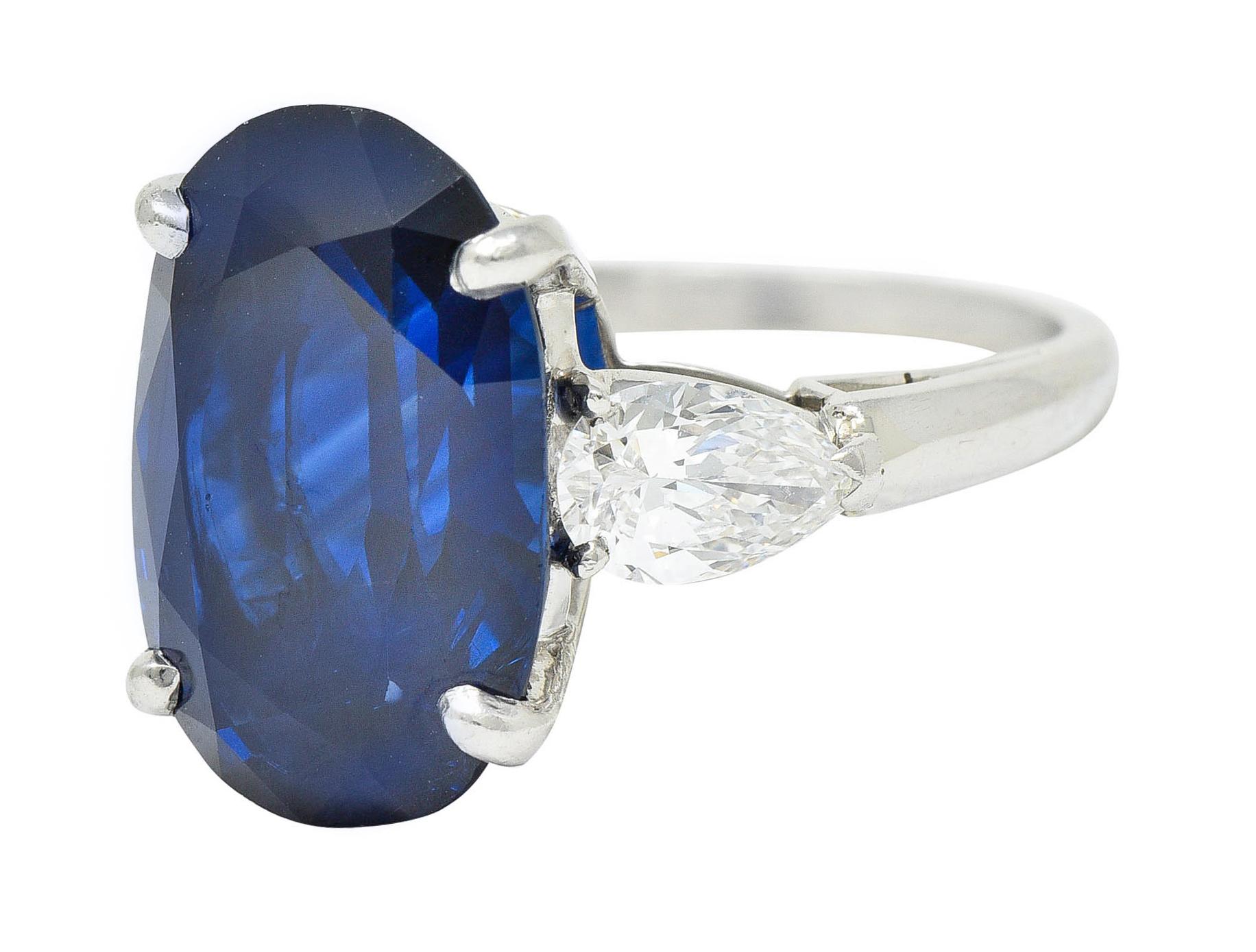 Vintage 11.70 Carats No Heat Sapphire Diamond Platinum Statement Ring AGL 1