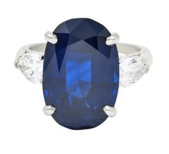 Vintage 11.70 Carats No Heat Sapphire Diamond Platinum Statement Ring AGL