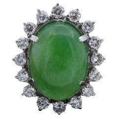 Vintage 11.75Ct Green Jade & 1.67 TCW Diamond Platinum & Palladium Cocktail Ring