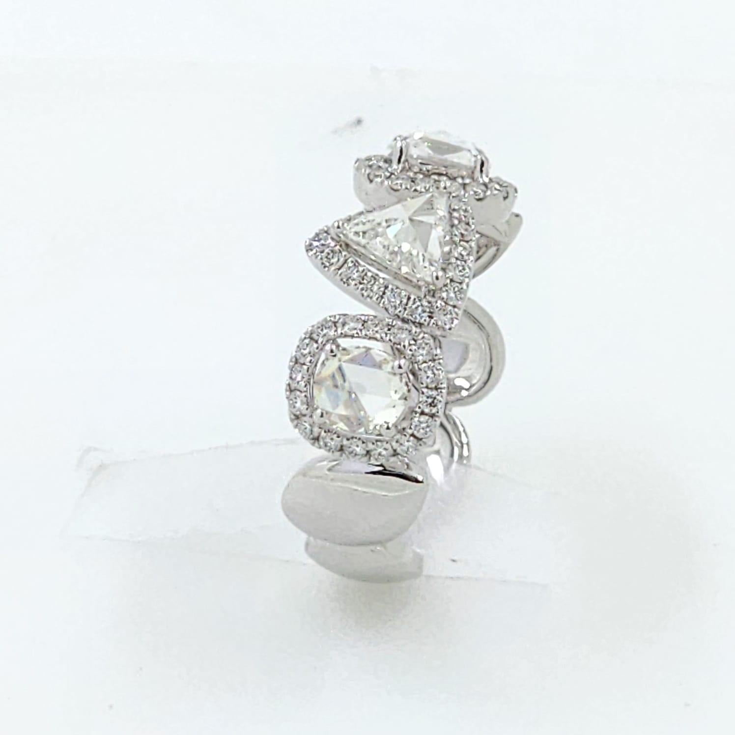 Vintage 1.17Ct Rose Cut Diamond Half Band Ring in 18 Karat White Gold In New Condition For Sale In Hong Kong, HK