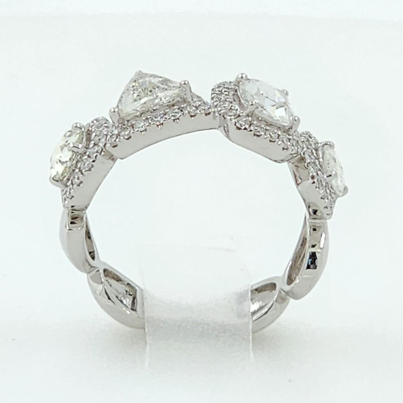 Women's Vintage 1.17Ct Rose Cut Diamond Half Band Ring in 18 Karat White Gold For Sale