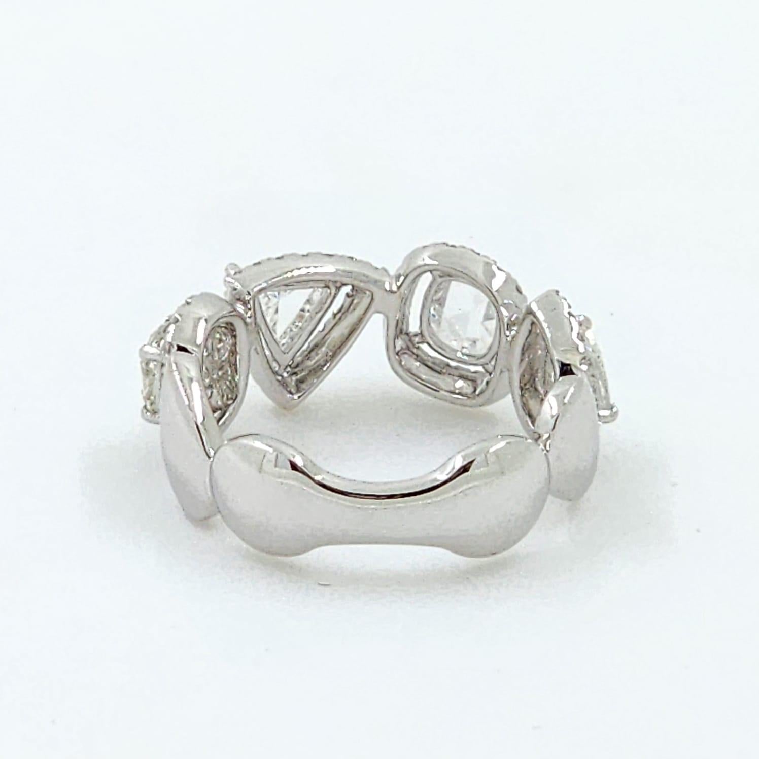 Vintage 1.17Ct Rose Cut Diamond Half Band Ring in 18 Karat White Gold For Sale 1