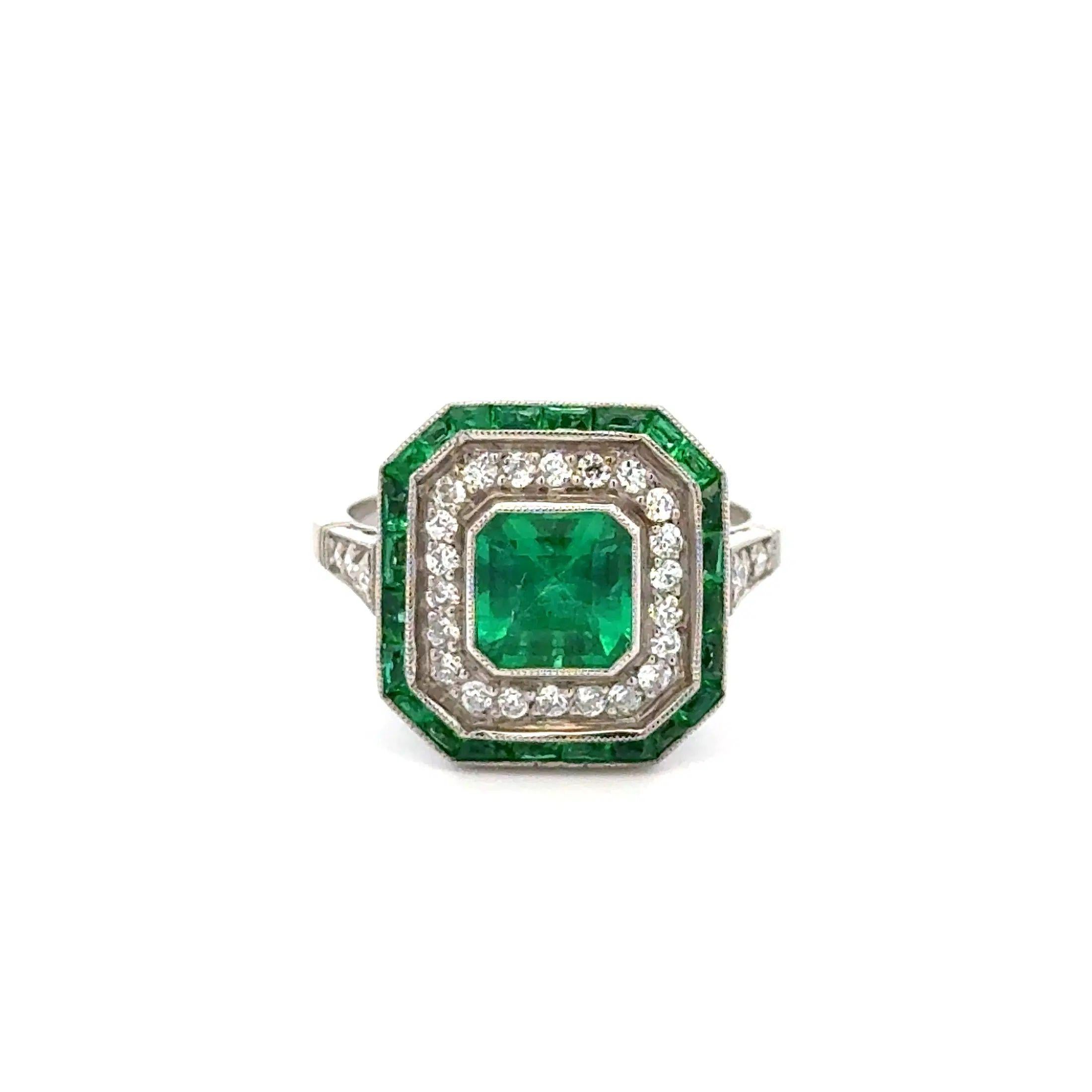 Vintage 1,18 Karat brasilianischer Smaragd GIA und Diamant Platin Statement Ring (Gemischter Schliff) im Angebot