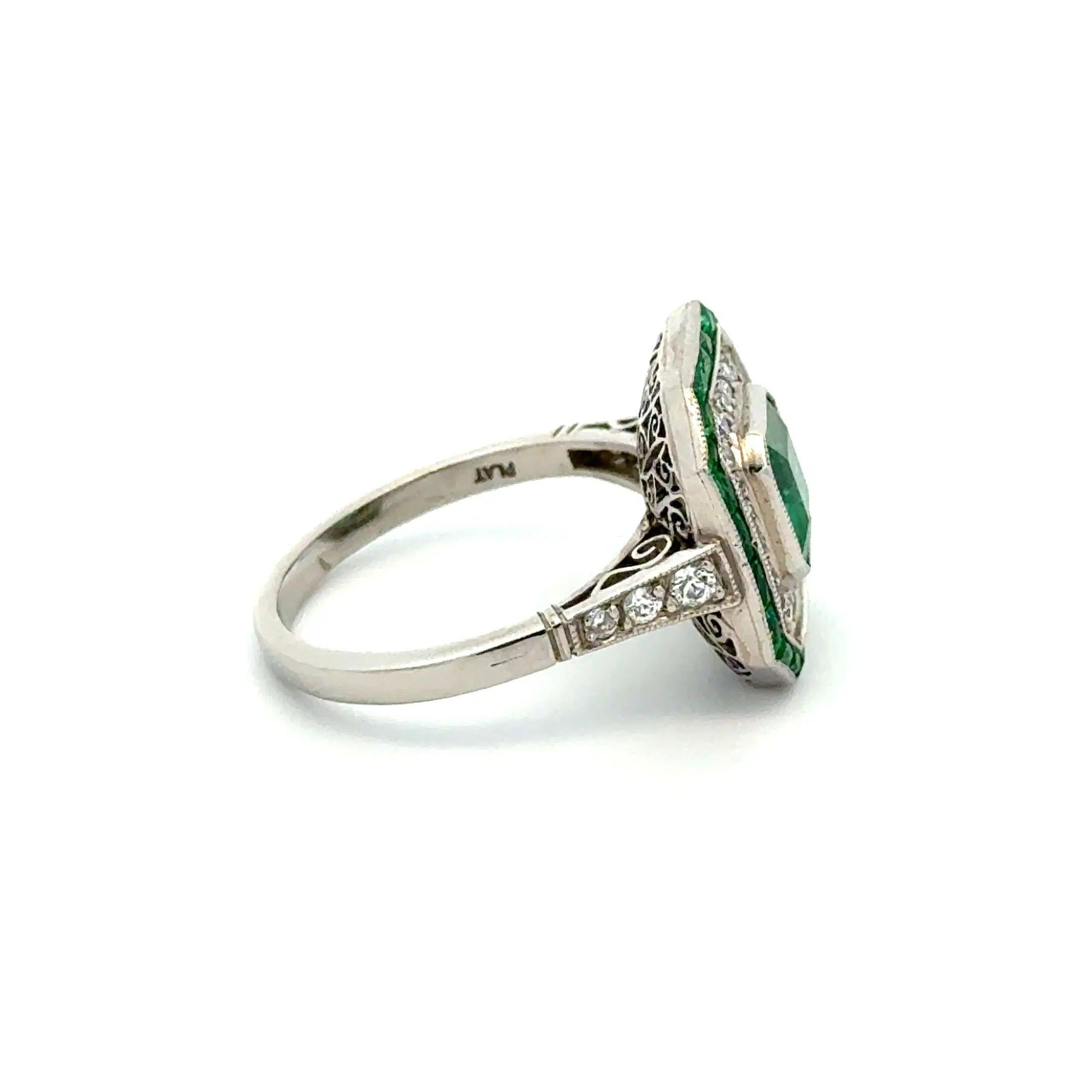 Vintage 1,18 Karat brasilianischer Smaragd GIA und Diamant Platin Statement Ring Damen im Angebot