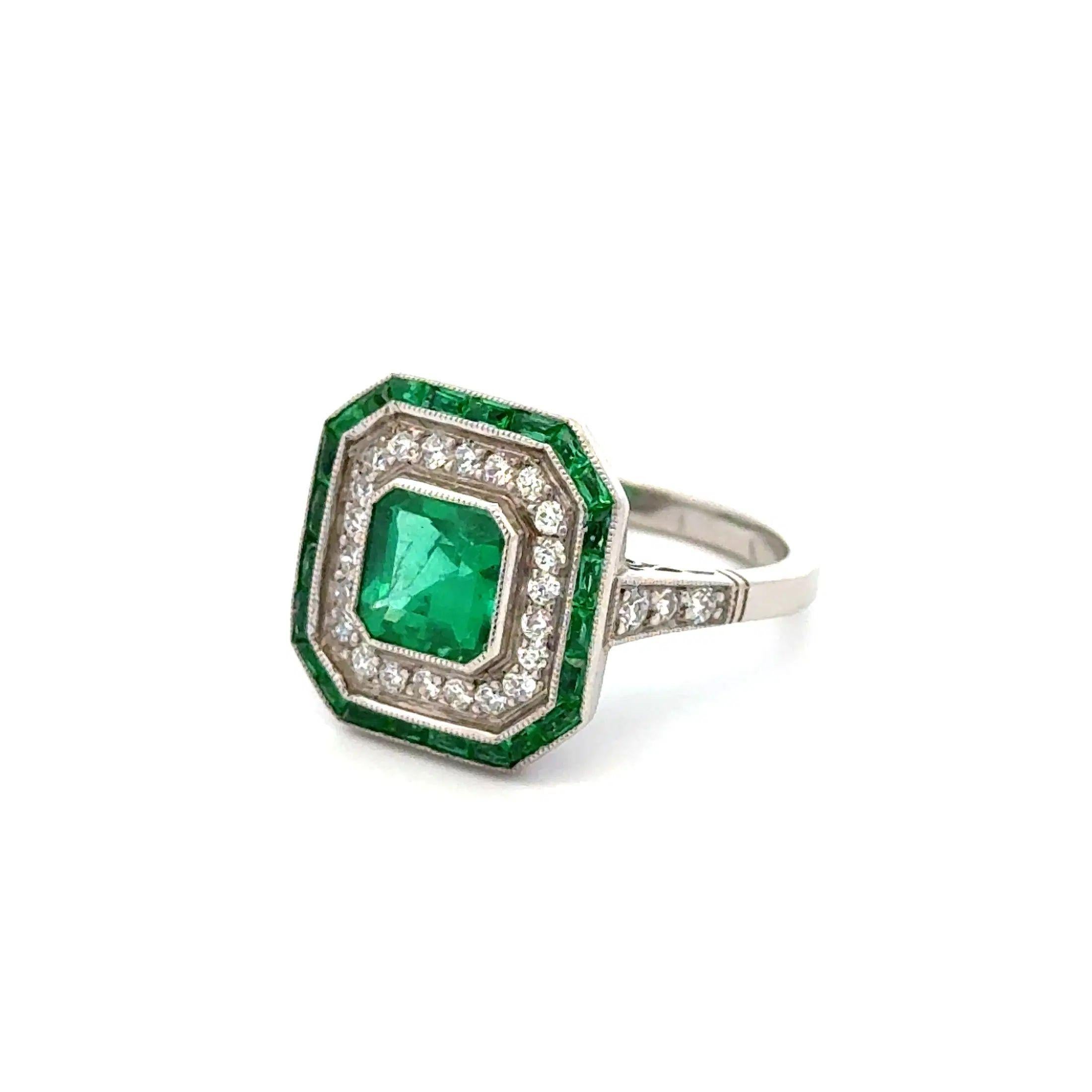 Vintage 1,18 Karat brasilianischer Smaragd GIA und Diamant Platin Statement Ring im Angebot 2