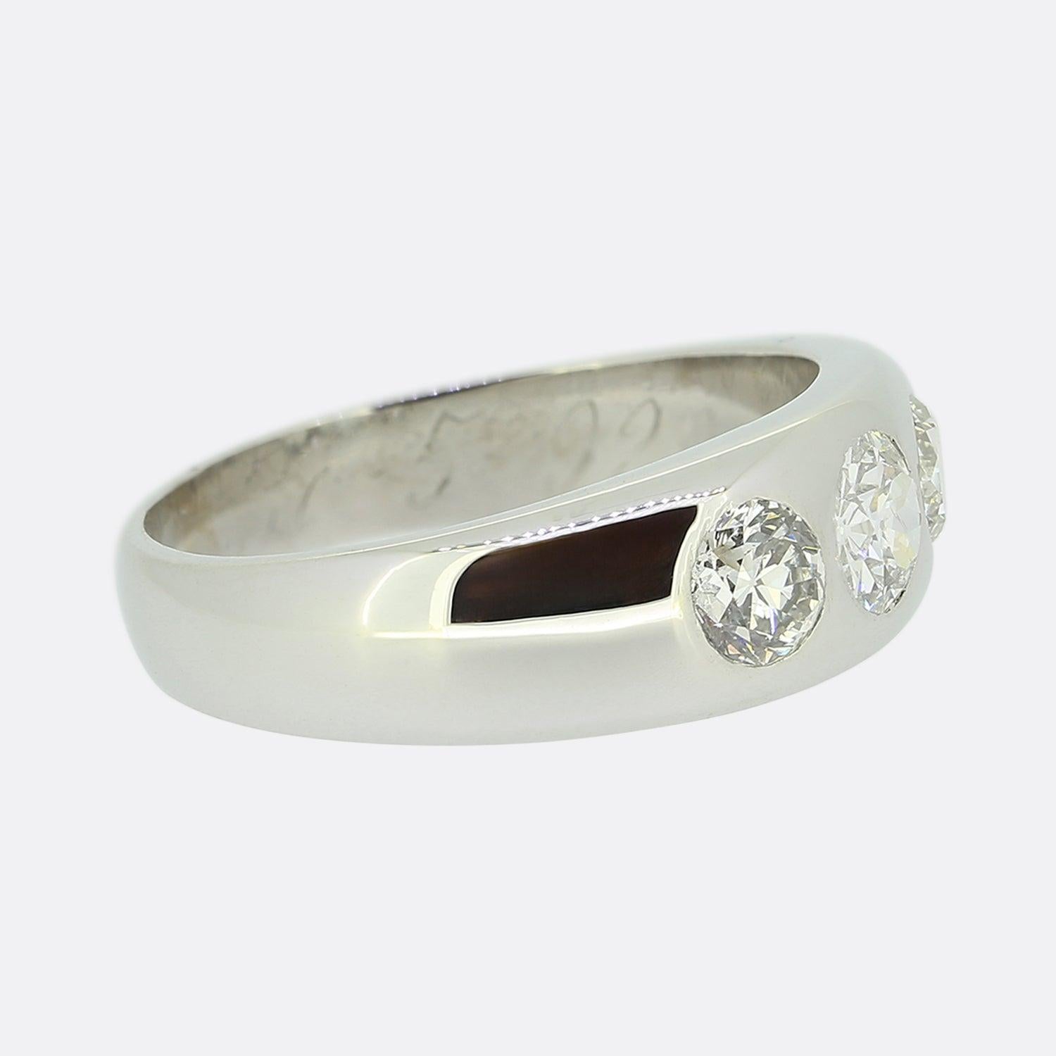 Old European Cut Vintage 1.18 Carat Diamond Three-Stone Ring For Sale