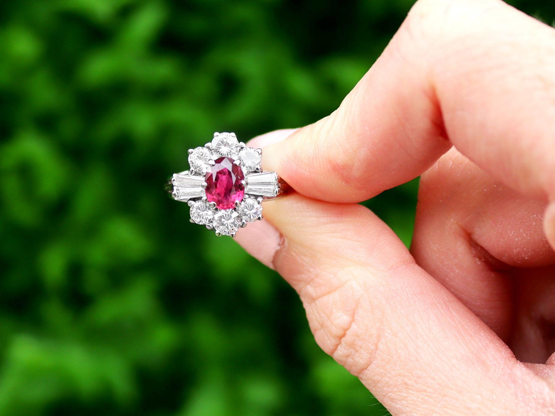 A stunning, fine and impressive vintage 1.18 carat ruby and 1.38 carat diamond, 18 karat white gold cluster ring; part of our vintage jewelry and estate jewelry collections

This stunning, fine and impressive vintage ruby cluster ring has been