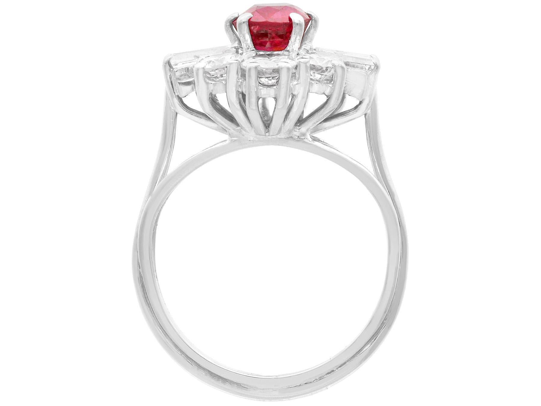 Women's or Men's Vintage 1.18 Carat Ruby and 1.38 Carat Diamond White Gold Cluster Ring For Sale