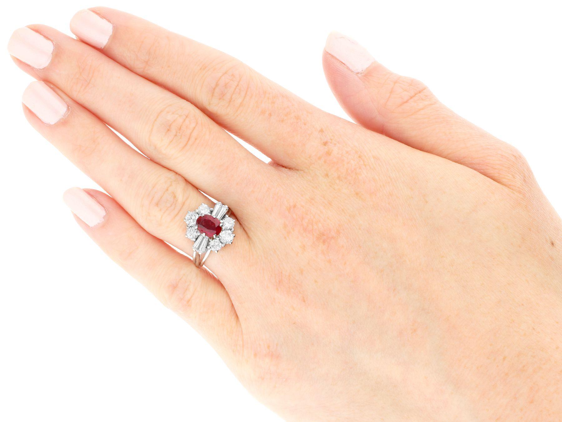Vintage 1.18 Carat Ruby and 1.38 Carat Diamond White Gold Cluster Ring For Sale 1