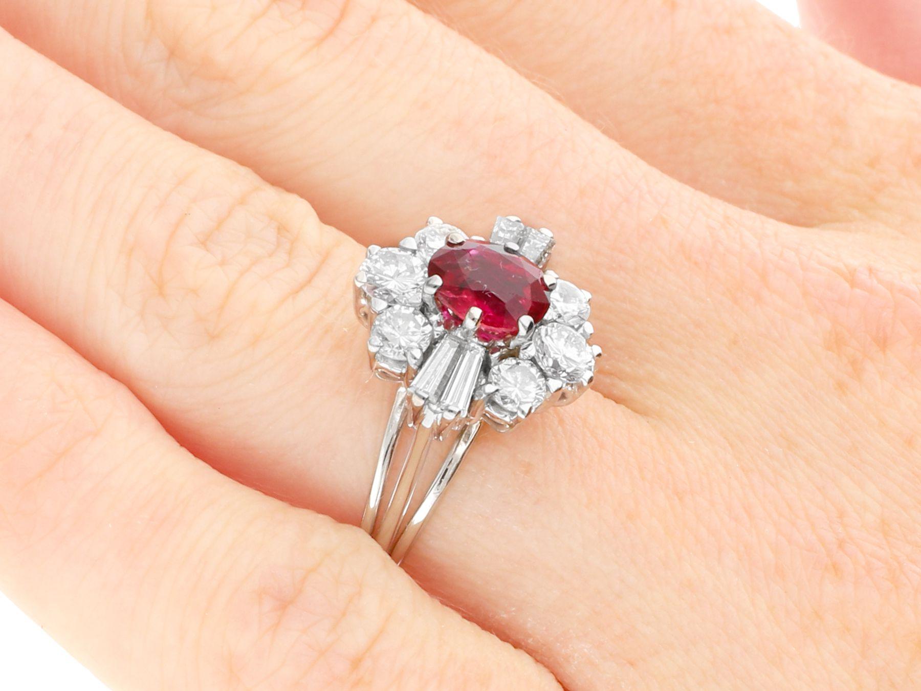 Vintage 1.18 Carat Ruby and 1.38 Carat Diamond White Gold Cluster Ring For Sale 2