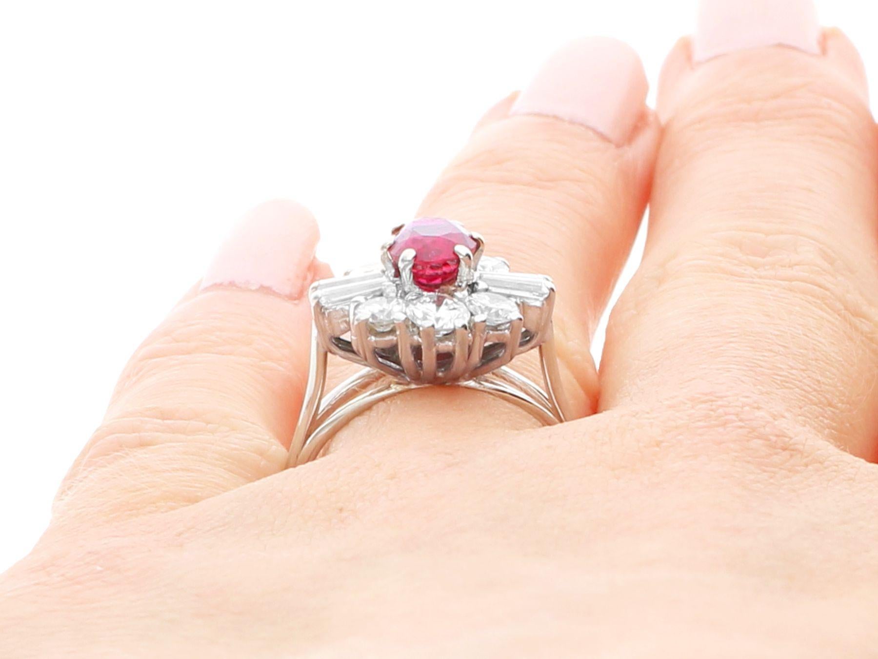 Vintage 1.18 Carat Ruby and 1.38 Carat Diamond White Gold Cluster Ring For Sale 3