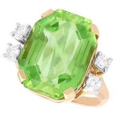 Vintage 11.80 ct Green Beryl and 0.36 ct Diamond, Rose Gold Dress Ring
