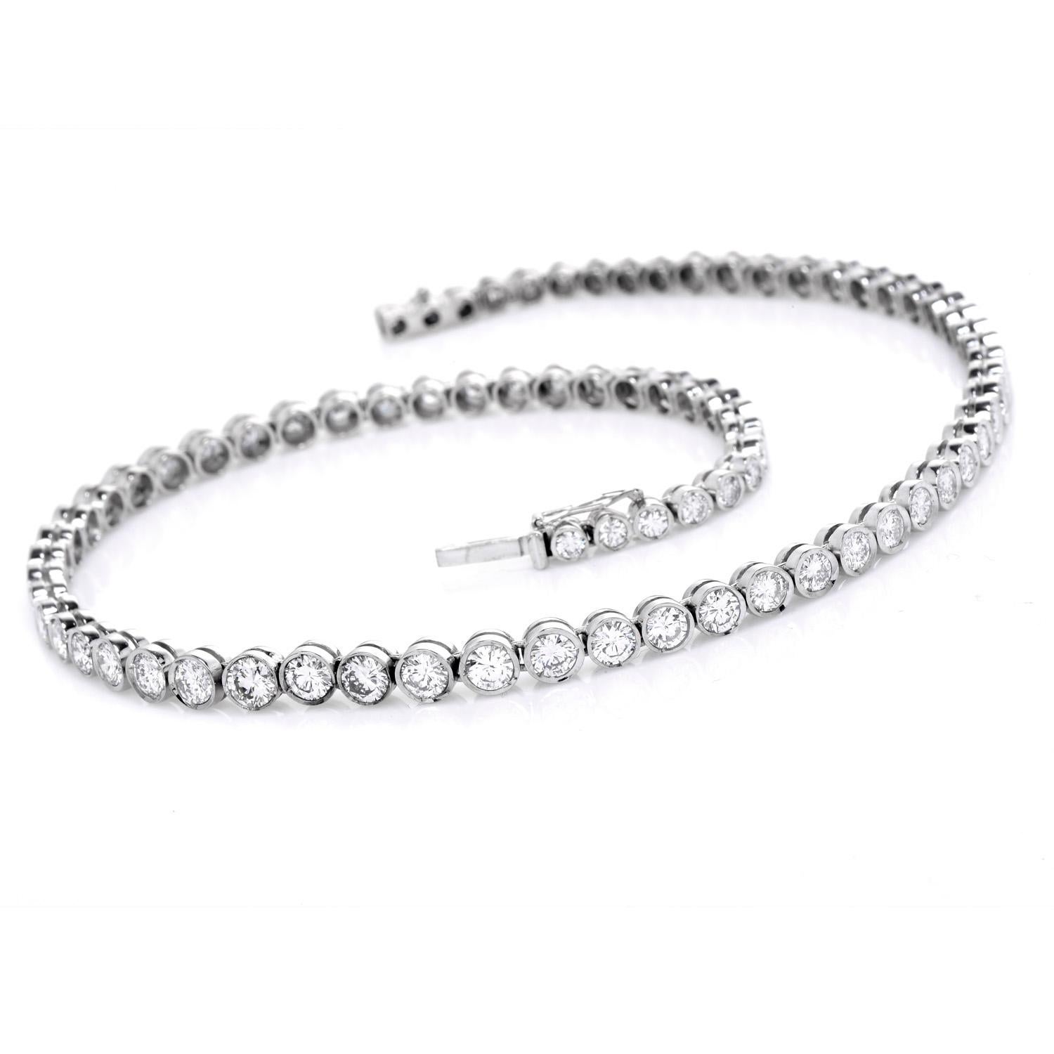 Retro Vintage 11.80cts Diamond Riviera !8k White Gold  Chocker Necklace For Sale