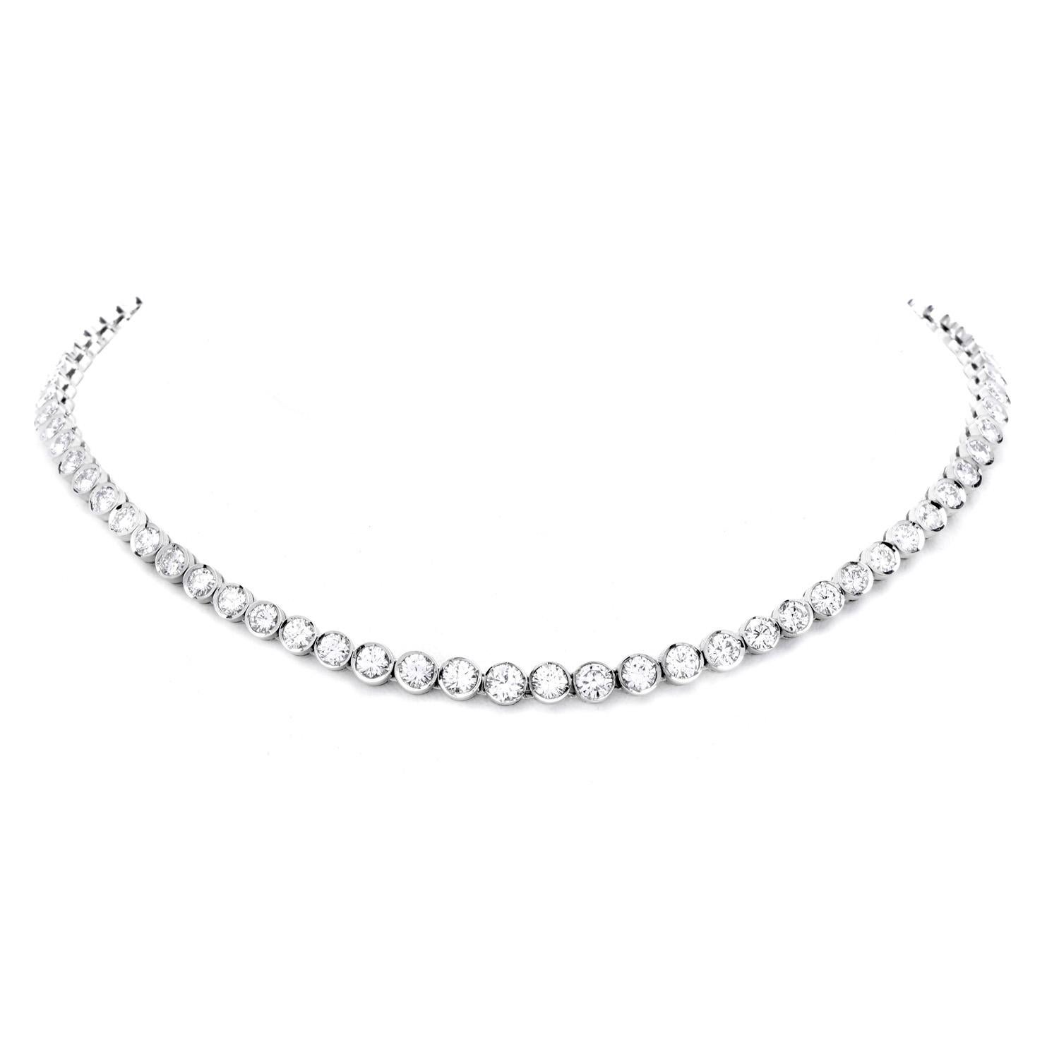 Round Cut Vintage 11.80cts Diamond Riviera !8k White Gold  Chocker Necklace For Sale