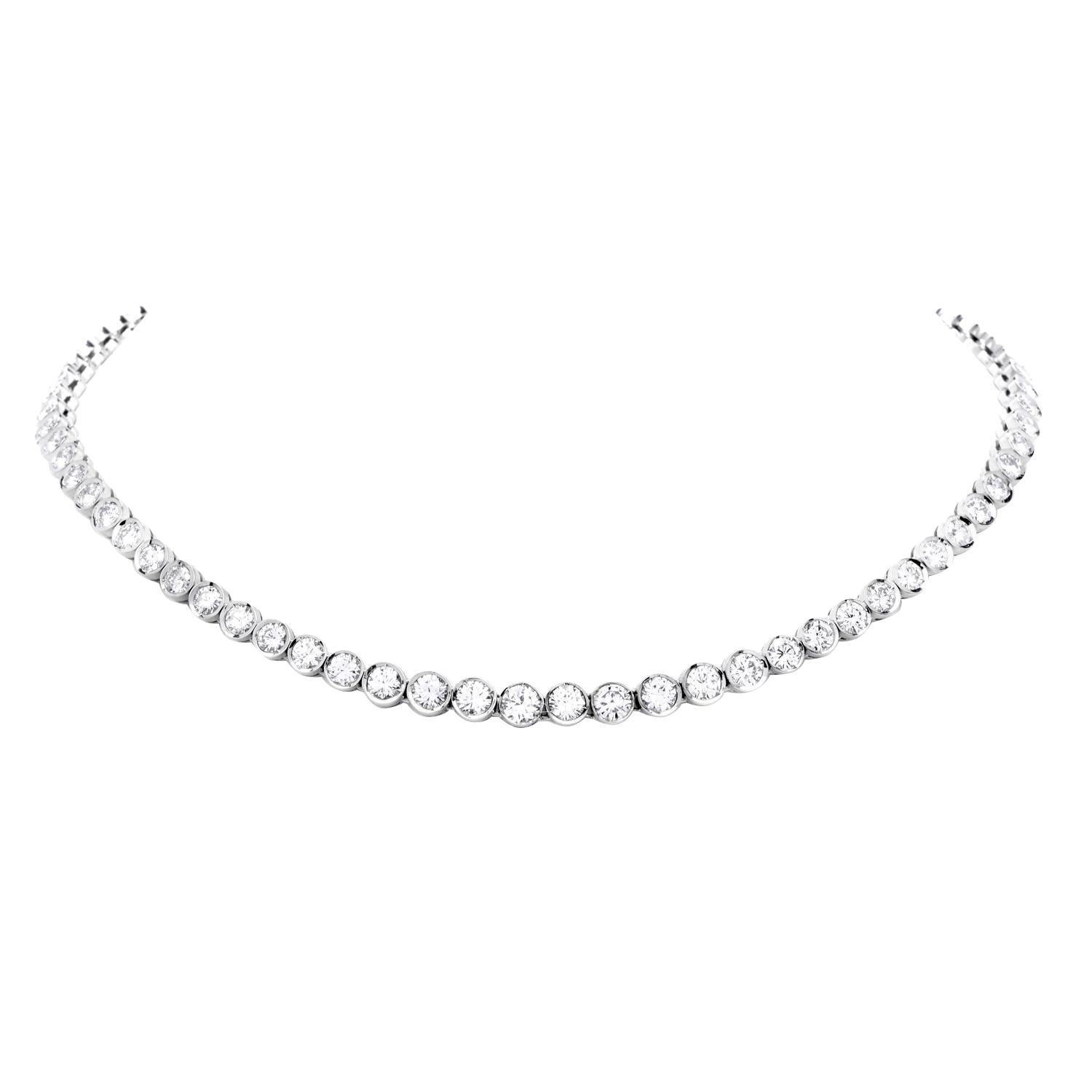 Vintage 11.80cts Diamond Riviera !8k White Gold  Chocker Necklace