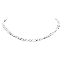 Vintage 11.80cts Diamond Riviera !8k White Gold  Chocker Necklace