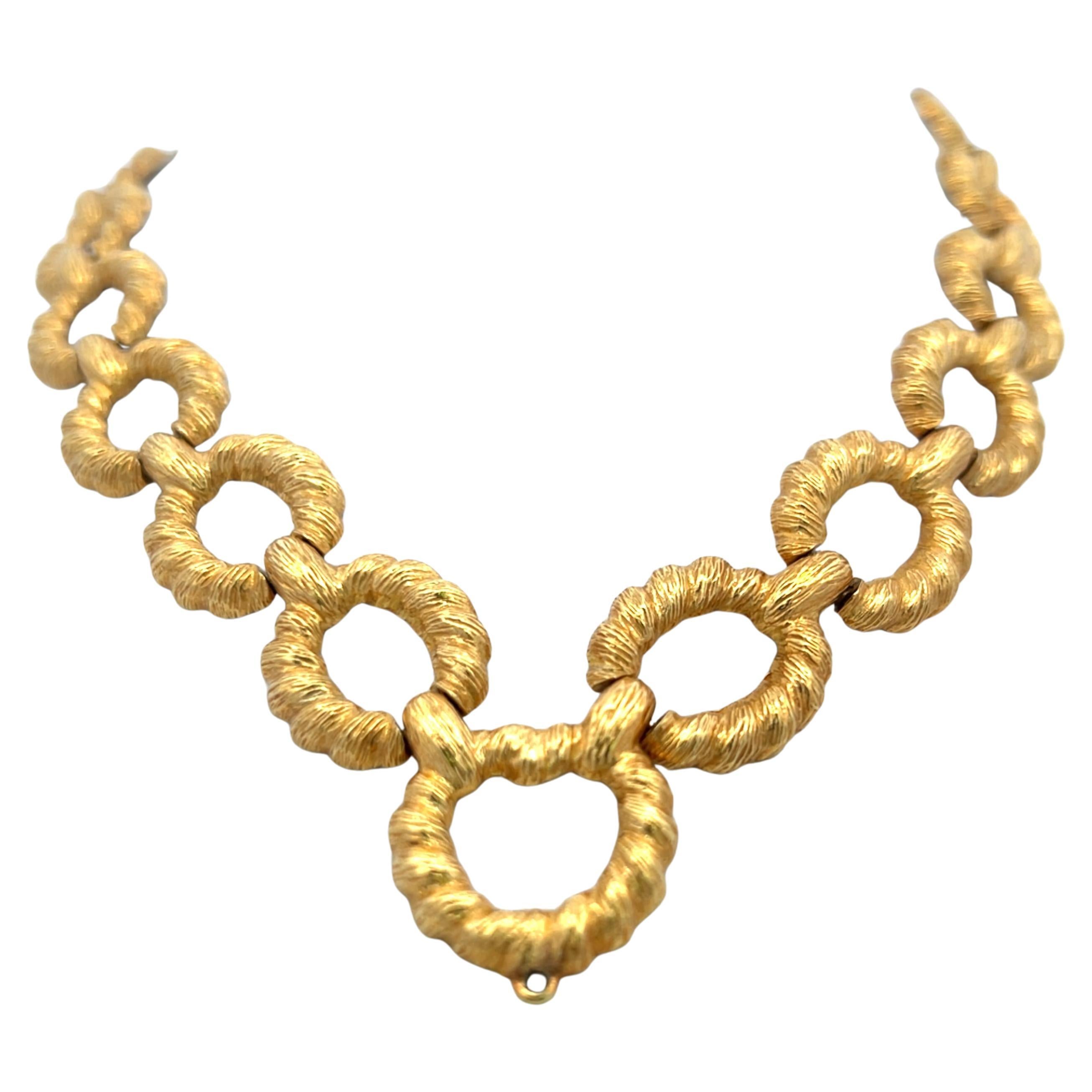 Gliederhalskette aus strukturiertem 18 Karat Gelbgold, Vintage 118,75 Gramm