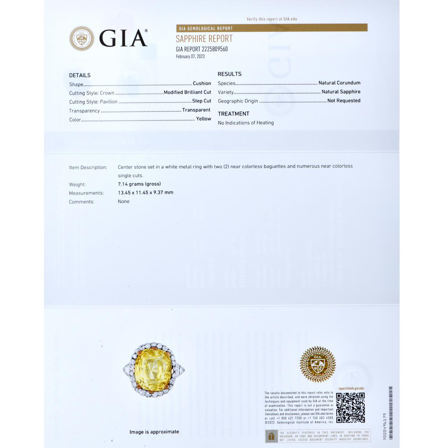 Platin-Cocktailring, 11,98 Karat, GIA unbehandelter gelber Saphir, Diamant und Halo (Art déco)