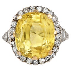Platin-Cocktailring, 11,98 Karat, GIA unbehandelter gelber Saphir, Diamant und Halo