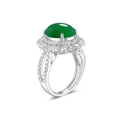 Vintage 1.19GM Jadeite and Diamond Ring in 18 Karat White Gold