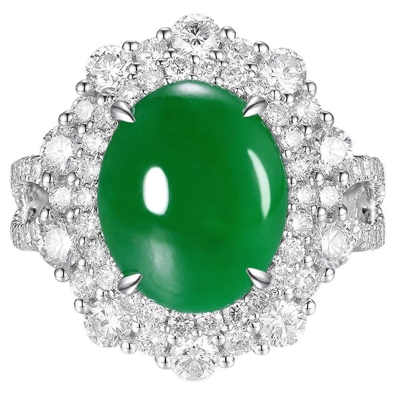 Vintage 1.19GM Jadeit und Diamant Ring in 18 Karat Weißgold