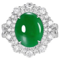 Vintage 1.19GM Jadeite and Diamond Ring in 18 Karat White Gold