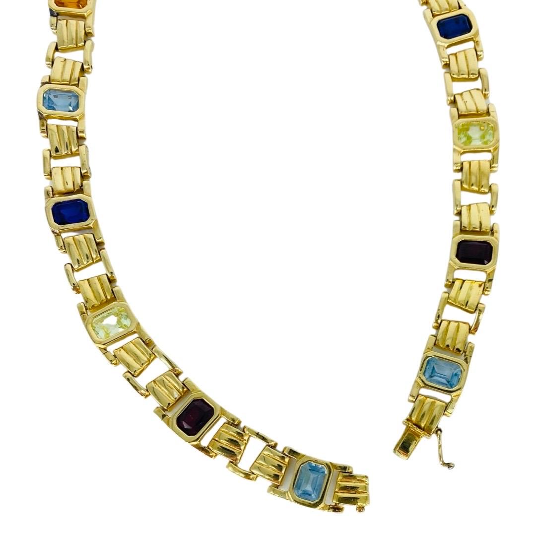Vintage Multi-Gemstones Choker Necklace 18k Italy In Excellent Condition For Sale In Miami, FL