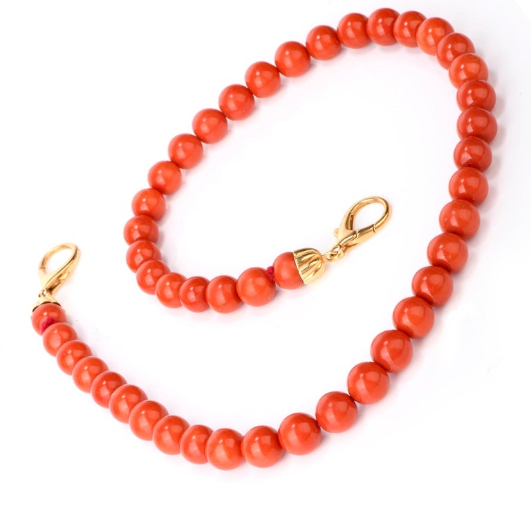 Vintage Natural Red Coral Beaded Strand Necklace at 1stDibs