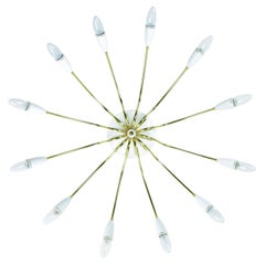 Vintage 12-Arm Brass Flush Mount Ceiling Light Fixture, Mid-Century Modern Italy