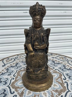 Vintage 12" Brass Sculpture of Tibetan Buddhist Kneeling