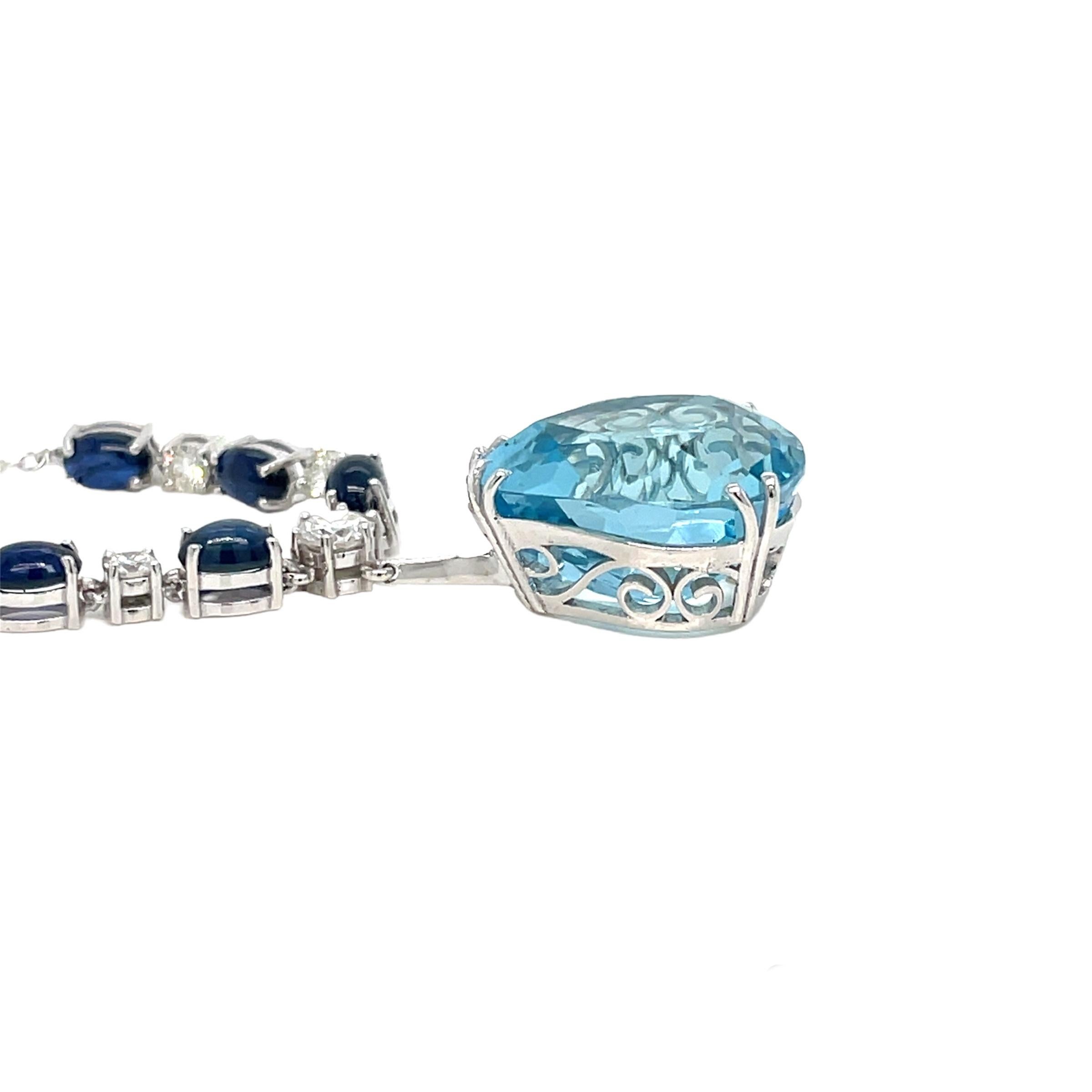 Collar Colgante Vintage 12 Quilates Aguamarina Diamante Zafiro Corte brillante en venta