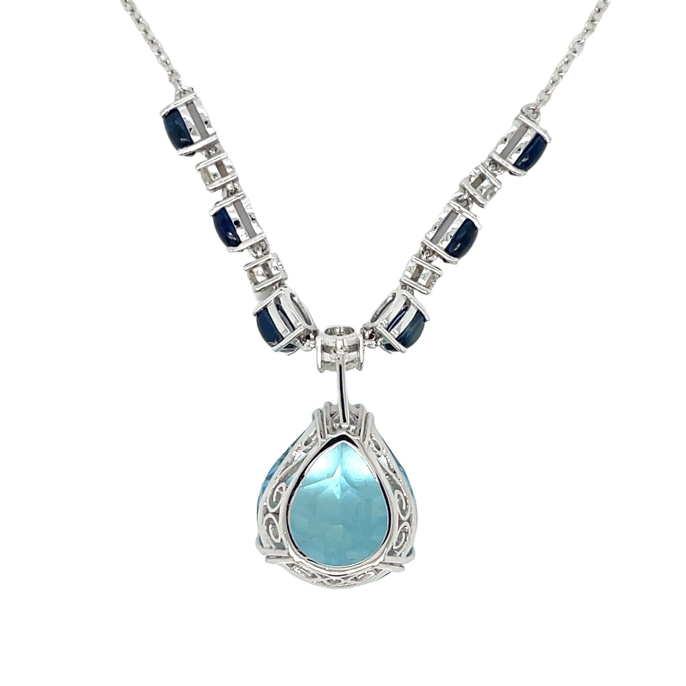 Collar Colgante Vintage 12 Quilates Aguamarina Diamante Zafiro en Excelente estado para la venta en Napoli, NA