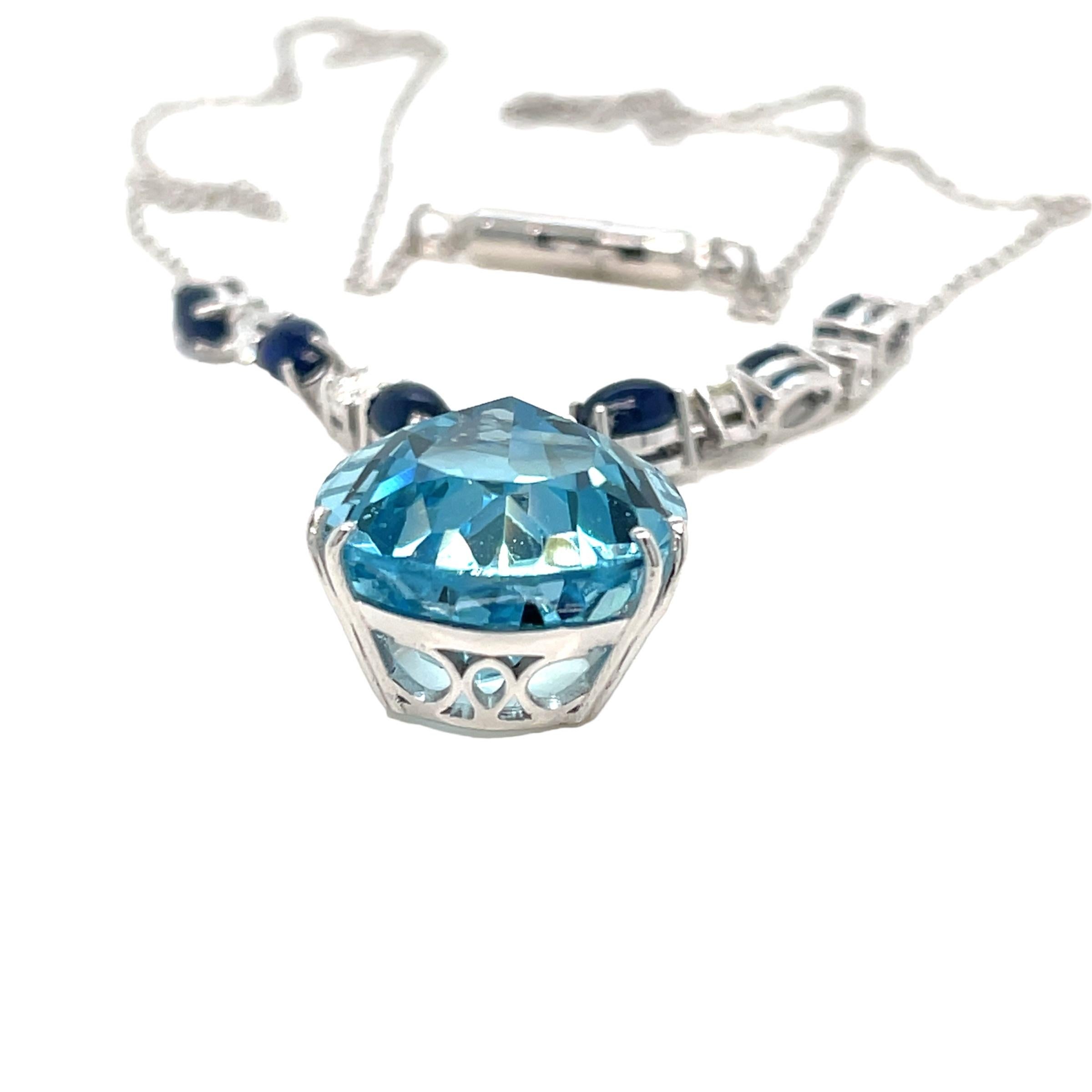 Women's Vintage 12 Carat Aquamarine Diamond Sapphire Pendant Necklace For Sale