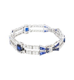 Vintage 12 Carat Blue Sapphire and Diamond Art Deco Open Bracelet in Platinum