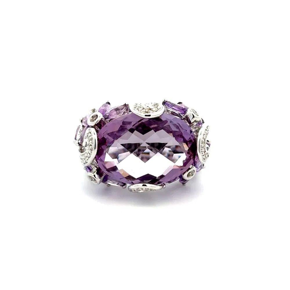 Mixed Cut Vintage 12 Carat Checkerboard Amethyst and Diamond Gold Cocktail Ring For Sale