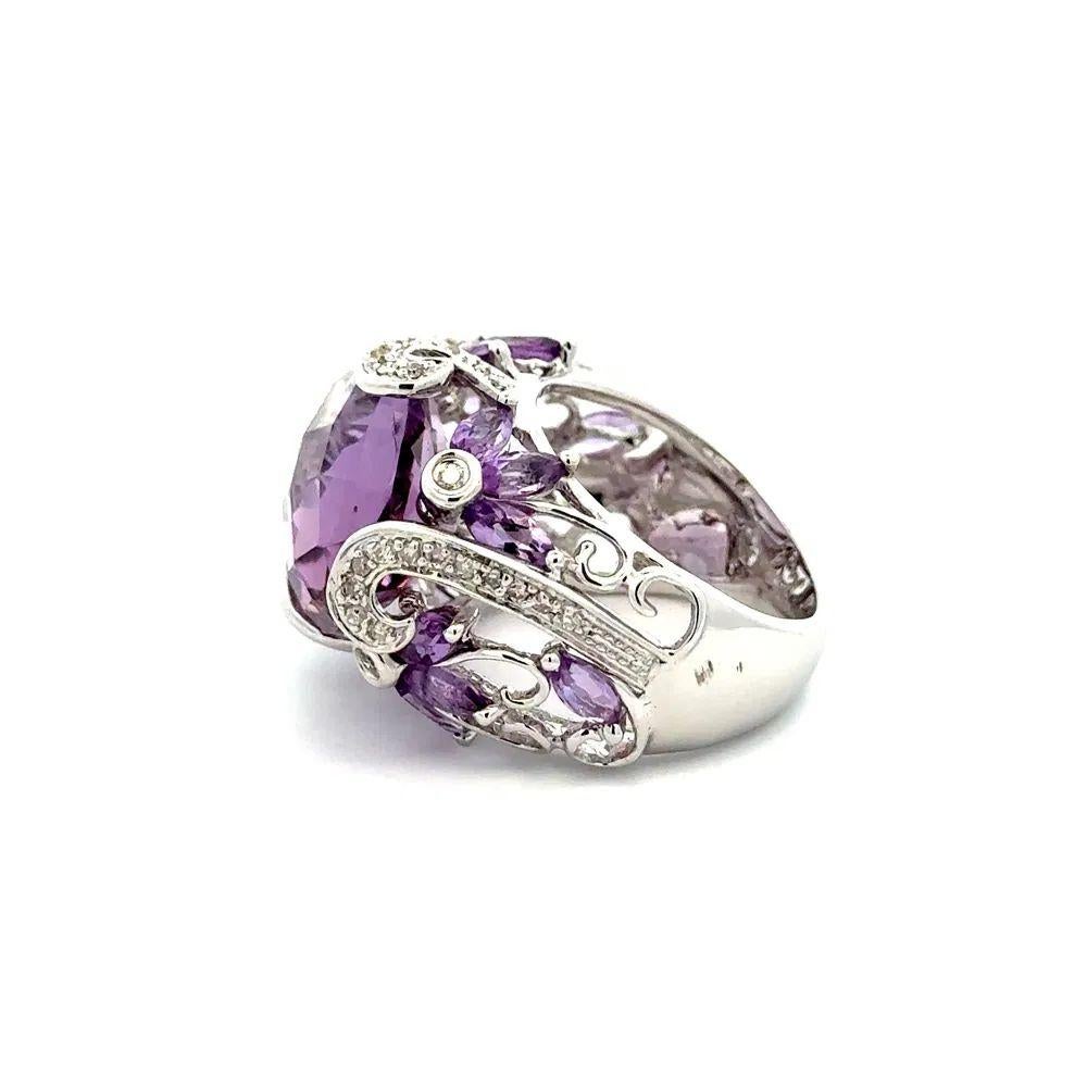 Vintage 12 Carat Checkerboard Amethyst and Diamond Gold Cocktail Ring In Excellent Condition For Sale In Montreal, QC