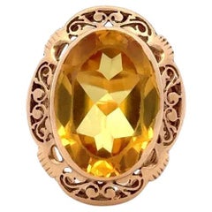 Vintage 12 Carat Citrine Filigree Solitaire Gold Cocktail Ring