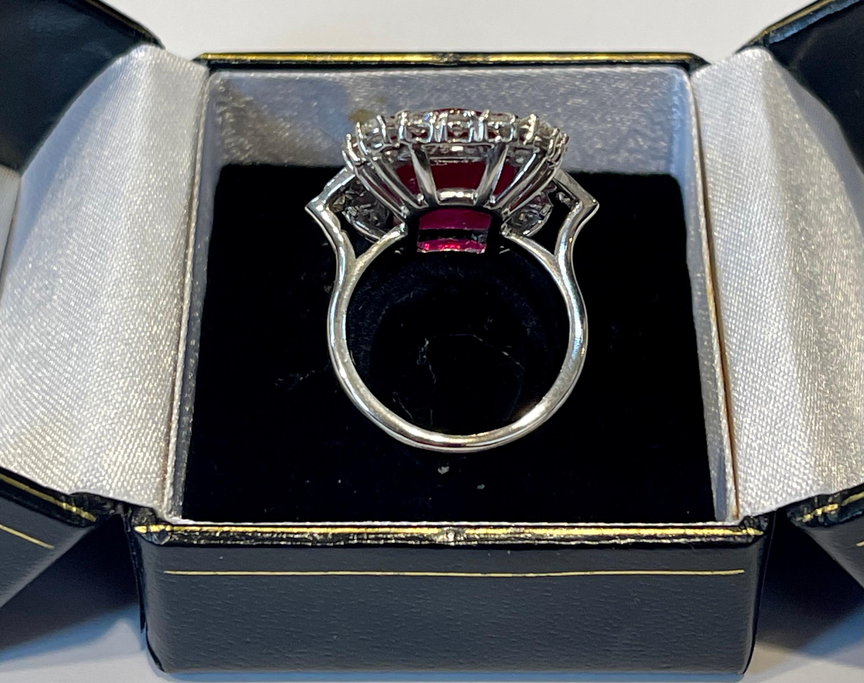 Vintage 12 Carat Emerald Cut Treated Ruby and Diamond Ring in Platinum 2