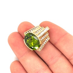 Vintage 12 Carat Green Peridot with Multi Cut Diamonds in 18K Two Tone Gold