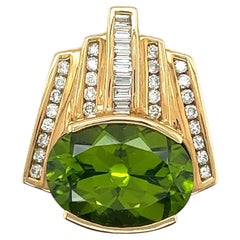 Vintage 12 Carat Green Peridot with Multi Cut Diamonds in 18K Two Tone Gold 