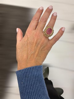 Vintage 12 Carat Natural Rubelite Diamond Cocktail Ring