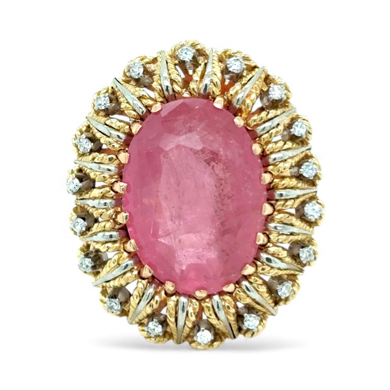 Vintage 12 Karat Natürlicher Rubelit Diamant Cocktail Ring (Rundschliff) im Angebot