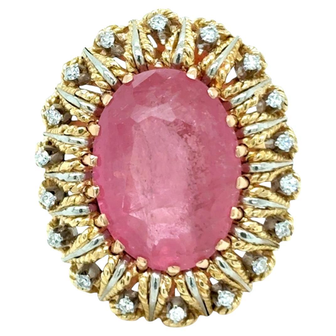 Vintage 12 Karat Natürlicher Rubelit Diamant Cocktail Ring im Angebot