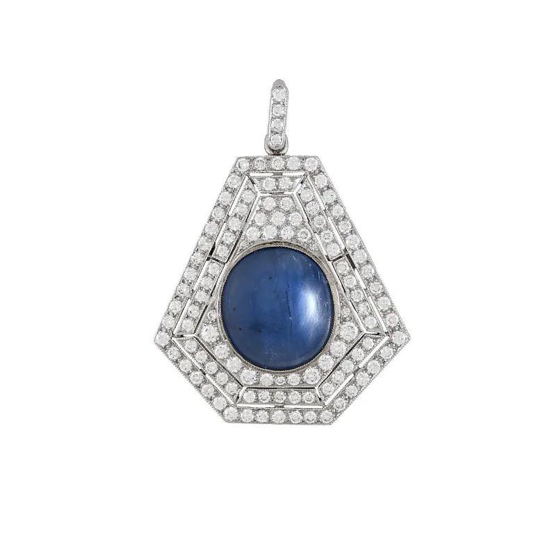 Modern Vintage 12 Carat NO HEAT GIA Sapphire and Diamond Gold Brooch Pendant Necklace For Sale