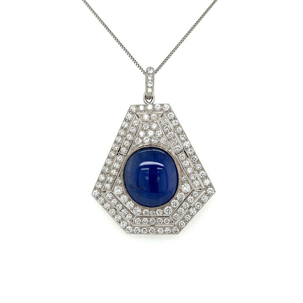 Mixed Cut Vintage 12 Carat NO HEAT GIA Sapphire and Diamond Gold Brooch Pendant Necklace For Sale